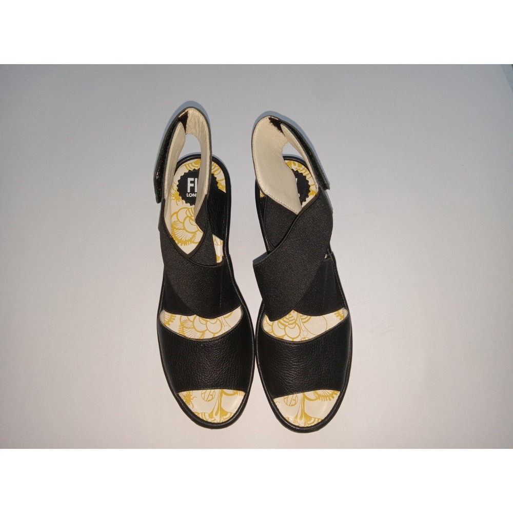 Fly London Strappy Black Wedge Sandals Women's Size 39 US 8 - Picture 4 of 11
